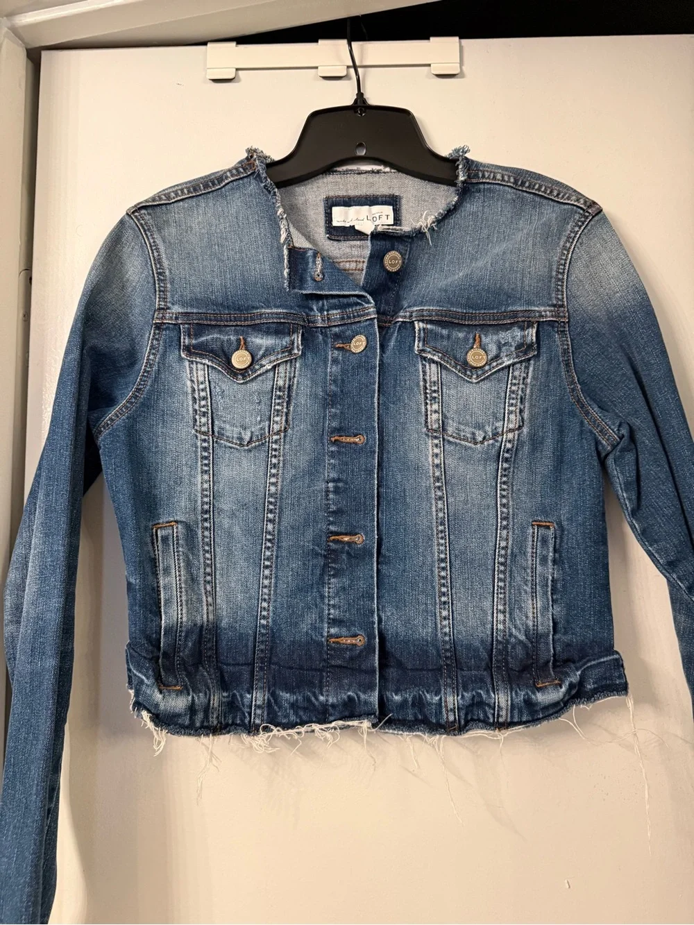 LOFT Medium Blue Frayed Hem Denim Jacket - Picture 1 of 1
